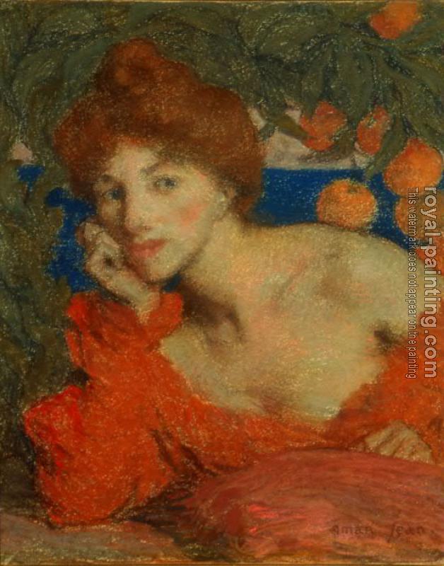 Edmond Francois Aman-Jean : Sous les Orangers (Femme a Amalfi) , Translated title: Under the Orange Ttrees (Woman in Amalfi)